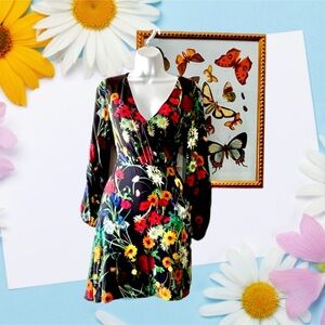 Alice + Olivia Cary Print V-Neck Blouson Fit & Flare Dress